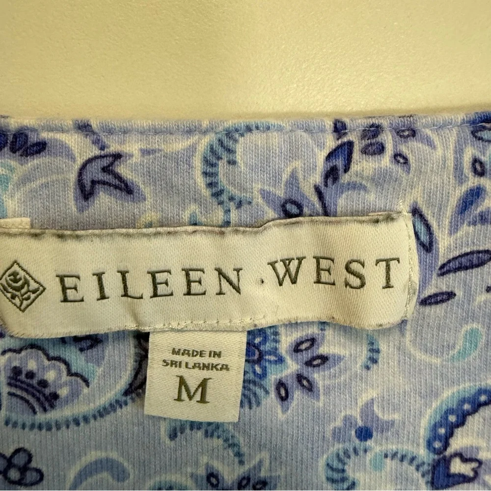 EILEEN WEST Blue Floral Long Sleeve Nightgown Sleep M Medium